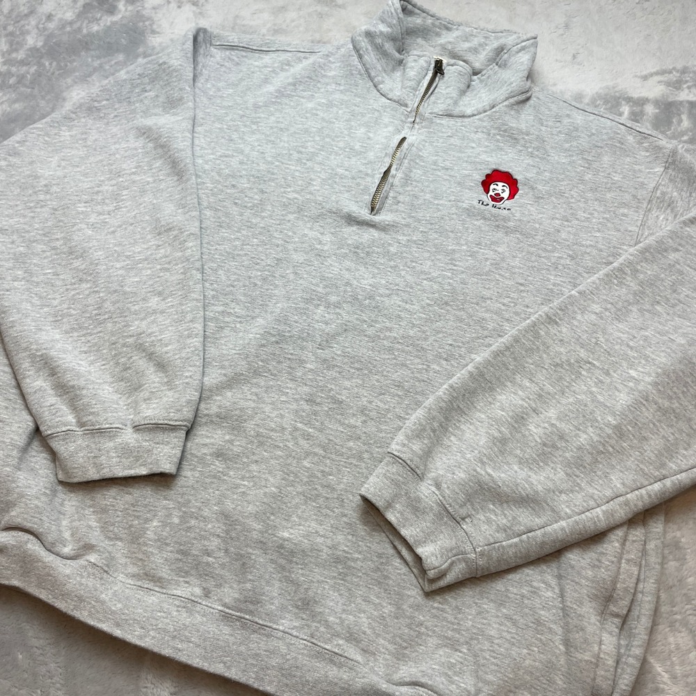 MV Sport Mens Ronald McDonald Sweatshirt Sz XL Gray 1/4 Zip Pro-Weave Fleece